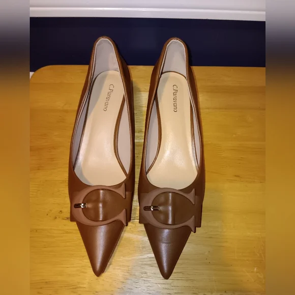 C Paravano Leather Logo Heels Size 41 - Picture 1 of 4